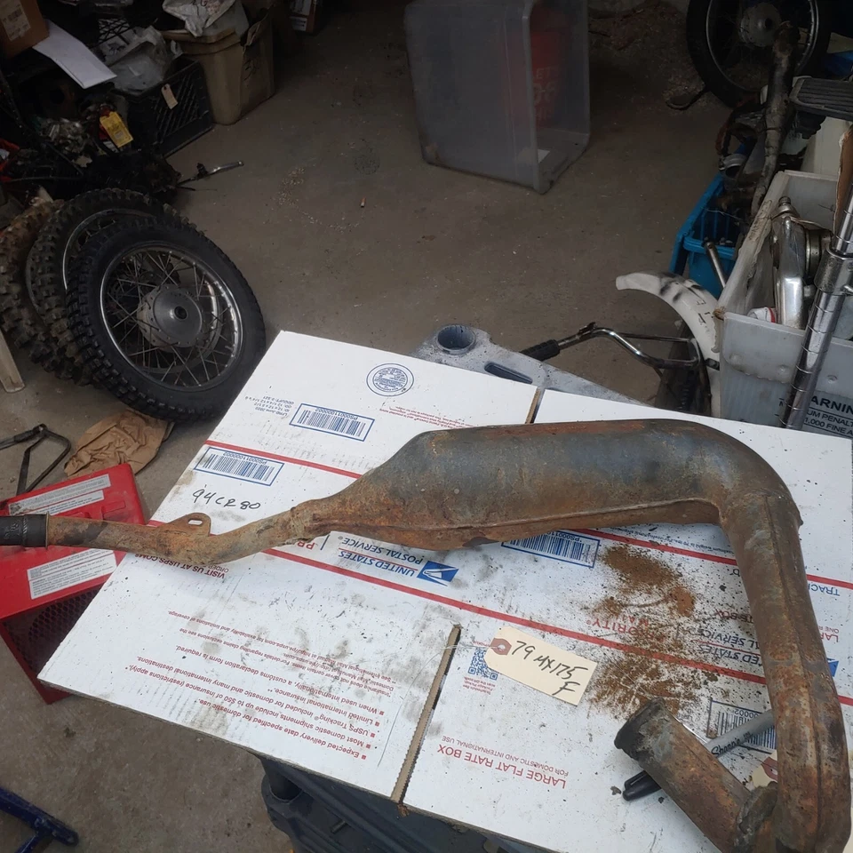 1979 Yamaha MX175F  front exhaust pipe, chamber  3J0 14610 - Image 1 of 4