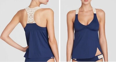 NUEVO CON ETIQUETAS LUCKY BRAND "CONEXIÓN NATURAL" ÍNDIGO CROCHET BIKINI CAMISETA DE BAÑO S Foto 1 de 4