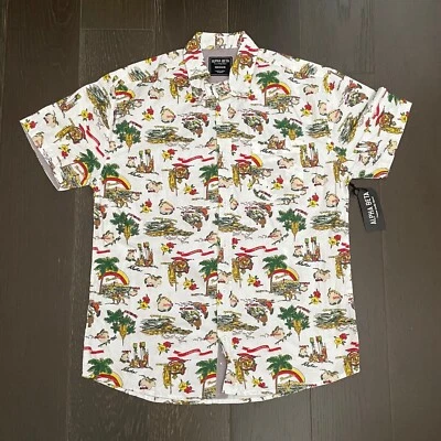 Camisa Alpha Beta Para Hombre Mediana Blanca Hawaiana Abotonada Manga Corta Papá Informal Foto 1 de 4