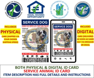 SERVICE DOG ID CARD - CUSTOMIZABLE 2 SIDED PHYSICAL & DIGITAL CARD INCLUDED - Picture 1 of 4