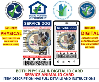 SERVICE DOG ID CARD - CUSTOMIZABLE 2 SIDED PHYSICAL & DIGITAL CARD INCLUDED - Image 1 of 4