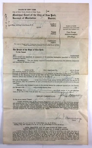 New York City Municipal Court Manhattan Non Payment Of Rent Document 1936 - Picture 1 of 6