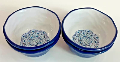 CYNTHIA ROWLEY Natillas Melamina/Pequeño Dip/Snack Cuencos Estampado Azul/Blanco (Juego de 4) Foto 1 de 4