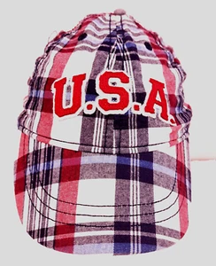 Est. 1989 Place Cap Hat Toddler L 2-4T Plaid Red, White & Blue USA - Picture 1 of 6