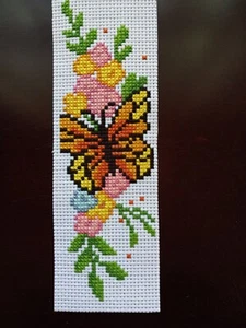 Complete Cross Stitch - Orange & Yellow Butterfly on a Spray of Flowers - Picture 1 of 2