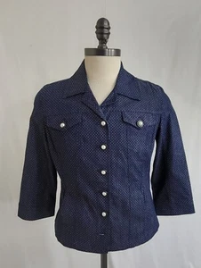 Live A Little Women's Navy/w Polka Dot Jacket Button Up 3/4 Sleeve Sz Lg Flaw - Picture 1 of 8