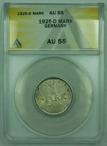 1925-D Germany 1 Mark Silver Coin ANACS AU-55 - Picture 1 of 2