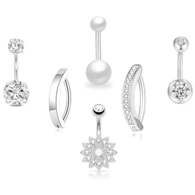 1 Juego Ombligo Ombligo Anillo Barra Perla Cristal Bola Clicker Piercing Joyería Foto 1 de 4