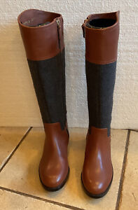 antonio melani Knee High Boots Women 6 Brown Leather Wool Flat Zipper NWOB