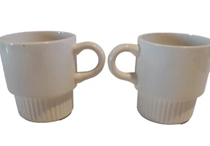 Vintage McCoy Pottery USA C Handle Stackable Cream Mugs Ironstone? Ribbed Base - Picture 1 of 4