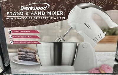 Brentwood ~ SM-1152, 5 velocidades variables + turbo ~ mezclador de pie/mano con recipiente, blanco S2 Foto 1 de 4