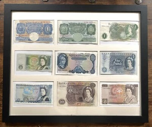 Vintage britische Pfundscheine £1 £5 £10 gerahmte Sammler - Bild 1 von 10