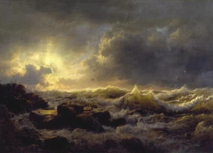 Andreas Achenbach Clearing Up, Coast of Sicily Storm Ocean Painting CANVAS Print - Picture 1 of 3