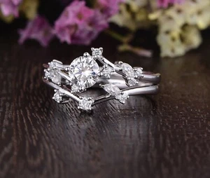 2CT Round Cut Lab Created Diamond Women's Bridal Set Ring 14K White Gold Plated - Picture 1 of 5