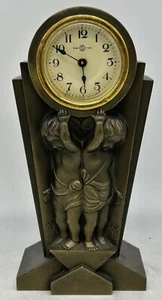 Vintage Bronze Seikosha Cherub Mantel Clock, Tokyo, Japan, Working! Art Deco - Picture 1 of 9