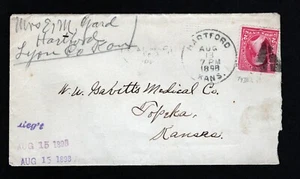 US #279Bg 2c Pink - Aug 13, 1898 Hartford KS CDS Cover w/ Contents Medicine - Picture 1 of 3