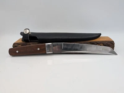 Vintage 1980s Tanto Style Knife w/ Black Leather Sheath | Heavy Duty | Pakistan - Image 1 of 4