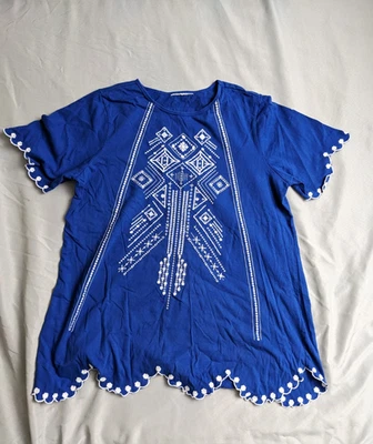 Top Charter Club Mujer Talla XL Azul Bordado Algodón Túnica Bohemia Hippie Foto 1 de 4