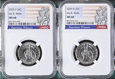 *Rare* 2025 P/D Ida B. Wells American Women Quarter Set Graded NGC MS-68 - Image 1 of 2