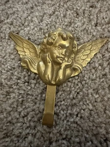 Vintage Brass Cherub Angel Wall Hook Hanger Holder Hanging Coat Towel Clothes - Picture 1 of 3