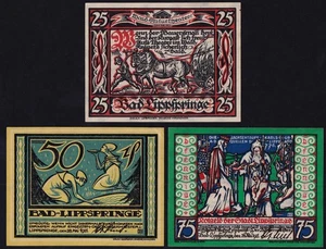 Germany Lippspringe 1921 Notgeld Lot 3 Emergency Money Banknote Complete Set - Picture 1 of 2