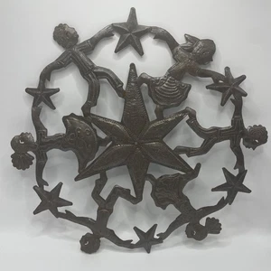 Handgefertigtes haitianisches Wandbild aus einer Stahltrommel Vintage Jungen, Mädchen, Sterne - Bild 1 von 15