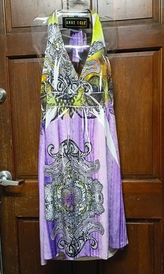 Vestido halter con cuentas Cristinalove púrpura y amarillo estampado geométrico SIN ETIQUETAS Foto 1 de 3