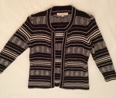 Cárdigan suéter para mujer ANN TAYLOR LOFT frente abierto talla XS blanco y negro geo Foto 1 de 4