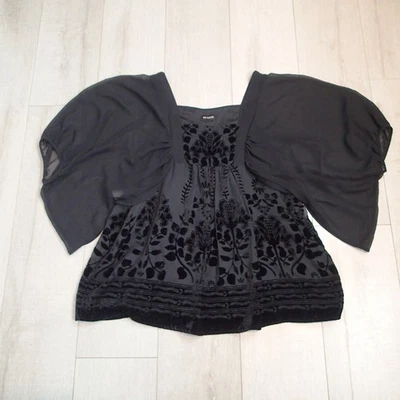 Blusa Top Colección H&M Conscious Terciopelo Burnout Ala de Murciélago Transparente slv Negra m/l? Foto 1 de 4