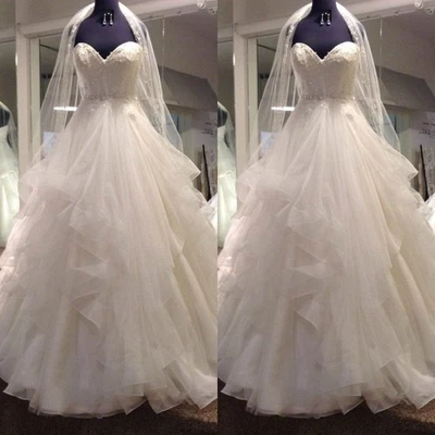 Romantic Wedding Dresses Sweetheart Beading Crystal Ruffles Tulle Bridal Gown - Image 1 of 4