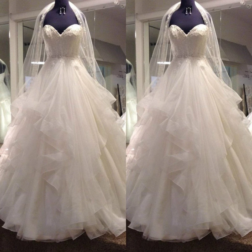 Romántico Vestidos de Novia Cuentas Cristal Volantes Tul Vestido de Novia Foto 1 de 4