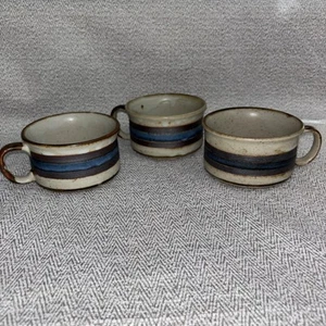 Otagiri Horizon Set di 3 tazze da zuppa vintage in gres maculato fasce marroni e blu - Foto 1 di 7