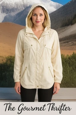 Chaqueta utilitaria Cavalini Original Marfil con capucha para mujer mediana cremallera bolsillos delanteros Foto 1 de 4