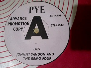 JOHNNY SANDON AND THE REMO FOUR LIES RARE 60'S BEAT 7" PYE RECORD SUPERB EX - Picture 1 of 2