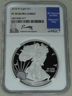Dólar de prueba American Silver Eagle 2018-W NGC PR 70 Moy firmado US $1 Foto 1 de 4
