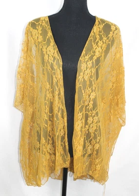 Cárdigan de encaje amarillo mostaza Rue 21 mujer talla 1X frente abierto kimono de gran tamaño Foto 1 de 4