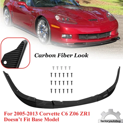 Labio de alerón de parachoques delantero con aspecto de fibra de carbono para Corvette C6 Z06 ZR1 2005-2013 Foto 1 de 4