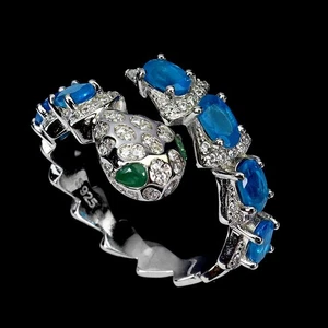 Anello in argento sterling 925 ovale apatite smeraldo gemma gioiello cobra... - Foto 1 di 13