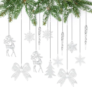 50 Pezzi Ornamenti per Albero Di Natale in Acrilico Fiocchi Di Neve Trasparente  - Foto 1 di 12