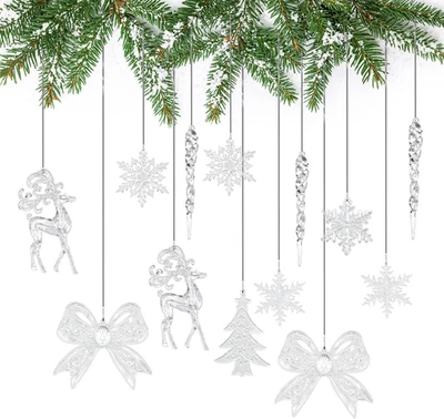 50 Pezzi Ornamenti per Albero Di Natale in Acrilico Fiocchi Di Neve Trasparente  - Immagine 1 di 4