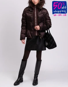 RRP€209 YES ZEE SPORTY CHIC Quilted Jacket Size XL Partly Down Raccoon Fur Trim - Picture 1 of 9