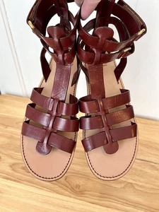 Dolce & Gabbana D&G Cognac Brown Flat Strappy Leather Gladiator Sandals 39 9 - Picture 1 of 19