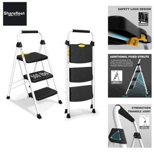 HBTower Klappbare 3-Stufen Trittleiter mit Gummihandgriff - 150kg Tragfähigkeit - Bild 1 von 10