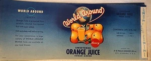 World Around Uncirculated Can Label Sweet Oj Labels Hb Paulk Grocery - Picture 1 of 2