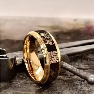 Cool Gold Color Men Dragon Pattern Crystal Animal Rings - Picture 1 of 5