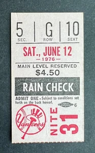 Boleto de colección 1976 Texas Rangers vs New York Yankees 6/12/76 - Imagen 1 de 2