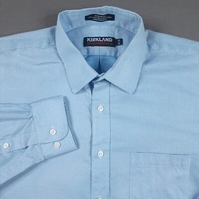 Camisa Kirkland Para Hombre Sin Planchar Manga Larga Cuadros Guinga Azul Talla 16.5/34 Foto 1 de 4