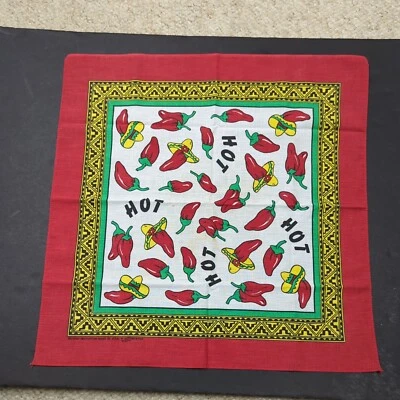Vintage Chili Pepper Bandana Polycotton USA Biker 21x22 Red Sombrero Hot Aztec - Изображение 1 из 4