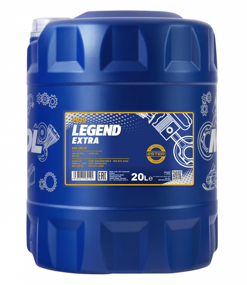 20 litri olio motore MANNOL Legend Extra 7919 0W-30 Engine Oil API SN ACEA C3