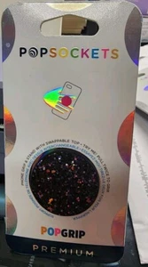 PopSockets Premium PopGrip Swappable Top - Black Glitter Design, Wireless Compat - Zdjęcie 1 z 2